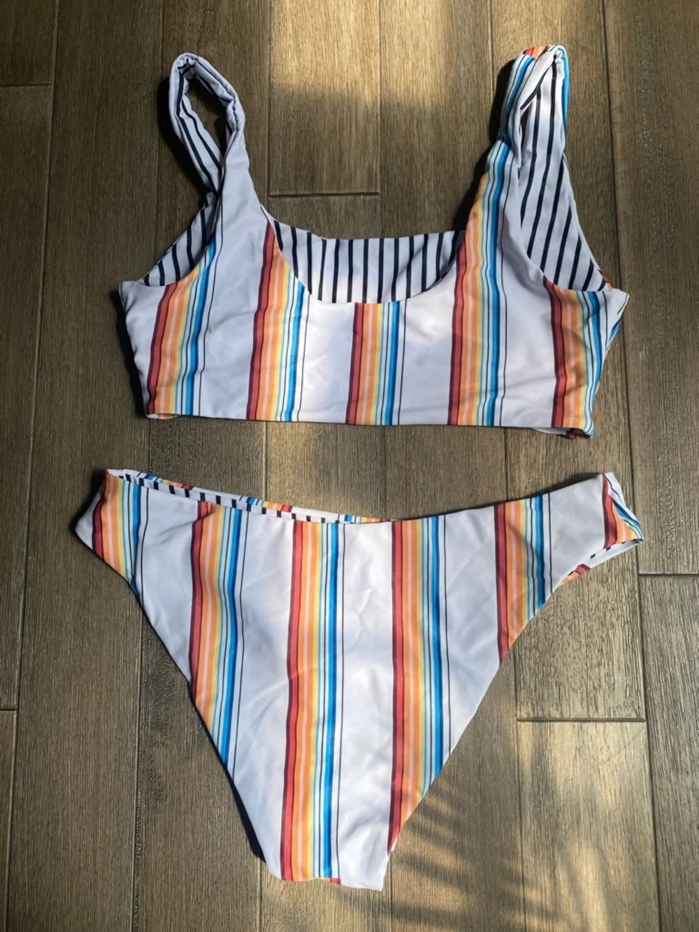 SHEIN White Bikini with Rainbow Stripe Accents